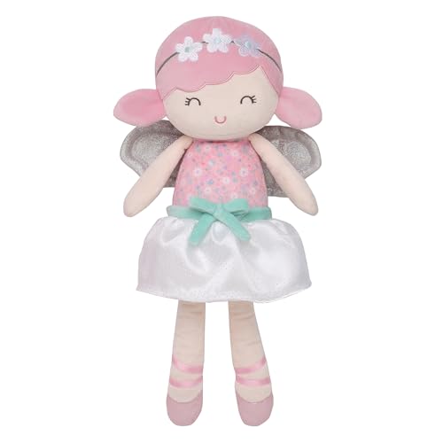 Large 15 inch Soft Baby Doll with Fairy Wings and Tulle Skirt, Flower and Satin Accents, Grace, Sparkle Pink
