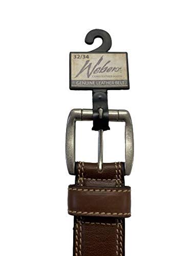 WEBER'S PREMIER LEATHER Brown Double Stitch Genuine Leather Men’s Belt with Bass Concho2