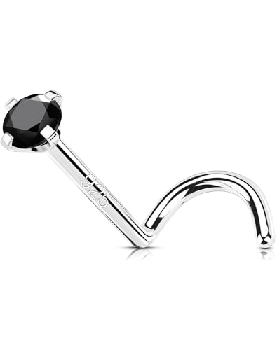 OUFER 20G Piercing Nez Or Blanc Piercing Nez en Argent 925 Piercing Nez Anneaux Piercing Nez en S Percing Au Nez 7mm Boucle Nez Argent Bijoux de Piercing Corporel (CZ Noir)