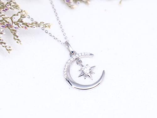 14k Gold Moon Necklace for Women, Real Gold Moon and North Star Pendant with Chain, Jewelry Gifts for Her, 16+1+1 Inch4