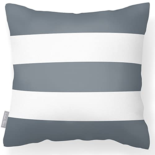 Izabela Peters Outdoor Cushions Waterproof, 43 cm, Filled Outdoor Cushion, Grey - 3 Stripes Horizontal, Garden Furniture Cushions, Outdoor Seat Cushions, Garden Chair Cushions