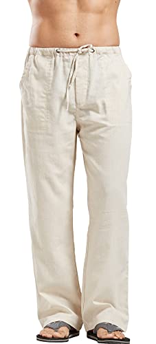 utcoco Qiuse Casual losse pasvorm rechte pijpen elastische taille strandbroek voor heren, Beige, S
