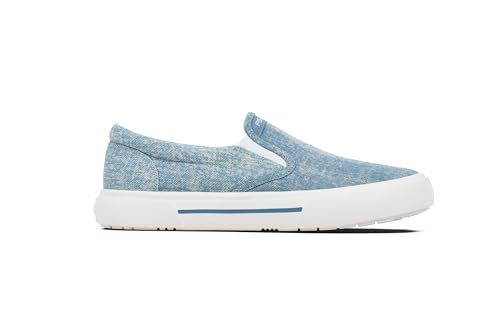 FISHOOZ Women's Sunwashed Slip-On Fishing Shoes | Water-Repellent, Pre-Shrunk Nylon/Cotton Blend | Arch Support, Padded Collar, & Sneaker Platform | Denim/White, Size 8.5