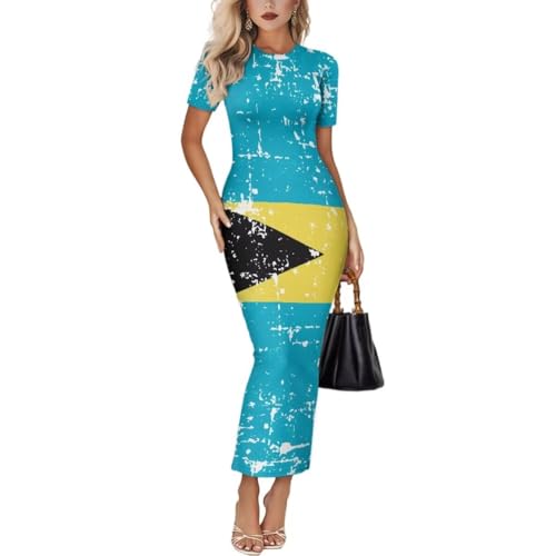 Image of Womens Short Sleeve Jamaican Flag Midi Bodycon Dress | Soft stretchy fabric,crew neck,jamaican print casual date night cocktail party, elegant chic, spring summer fall all season