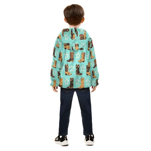 Cowboy Boots and Stars Pattern Toddler Fleece Jacket Girl Boys Hooded Fleece Jacket Coat Warm Outwear Zip-up 3-10T4
