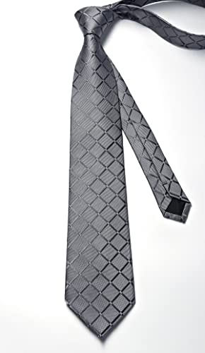 Image of Enlision Ties for Men Plaid Stripe Tie Handkerchief Woven Classic Formal Necktie Pocket Square Clip Set