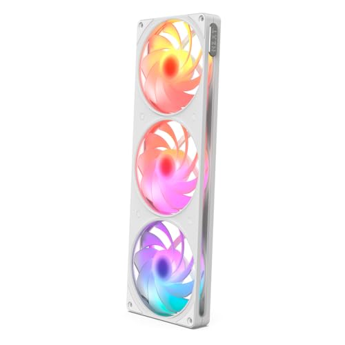 Image of NZXT F360 RGB Reverse - 360mm Single-Frame Reverse Fan - White | 360mm single-frame unit with three 120mm reverse-blade PWM RGB fans. Clean airflow for show-side builds.
