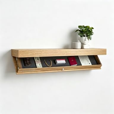 Mensola Scomparto Segreto, Mensola Galleggiante con Cassetto Nascosto a Scomparsa, Scaffale a Muro Svuotatasche in Legno Moderno per Casa, Ufficio, Camera e Ingresso (40cm)