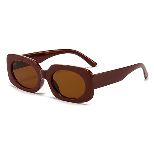 1 Pack Rectangle Sunglasses for Women Men Trendy Retro 90s Sun Glasses UV400 Protection Cool Square Frame Candy Color,Brown2