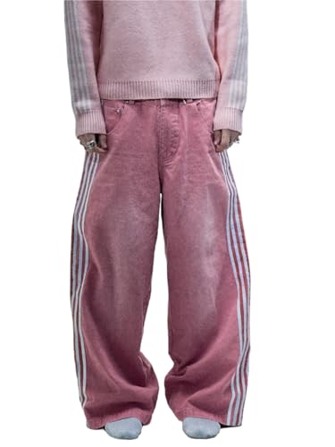 Alyweatry Baggy Neutral Jeans for Men Women Low Rise Wide Leg Vintage Oversized Denim Track Pants (Pink, M), Medium