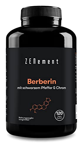 Berberin, 500 mg, 120 Kapseln | mit schwarzem Pfeffer & Chrom | Der beste Berberis Aristata-Extrakt | Vegan, Nicht-GMO, Glutenfrei | Zenement Cover