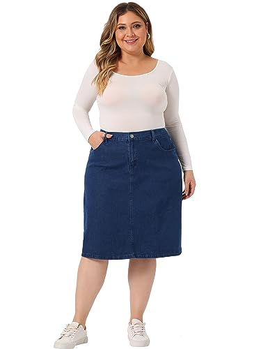 Agnes Orinda Plus Size Jean Skirt for Women Classic Basic 4-Pocket Denim Pencil Skirt with Slit3