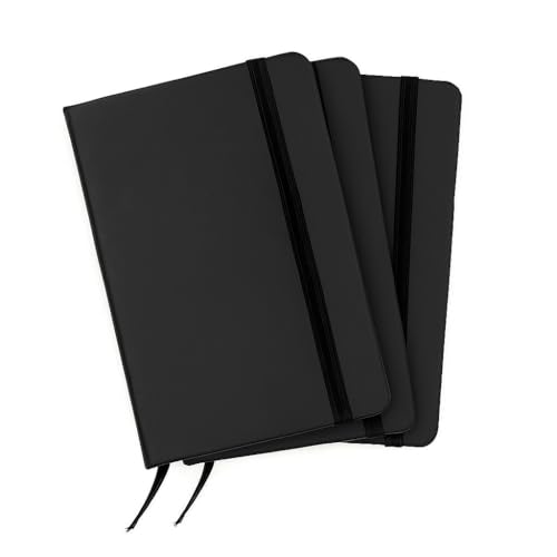 Image of AccuPrints Pack of 3 A6 Hard Bound Diary Size 6 x 4.2 inches with 160 Pages | Notebook Diary with Elastic Lock PU Leather Pocket Diary for Office (Black)