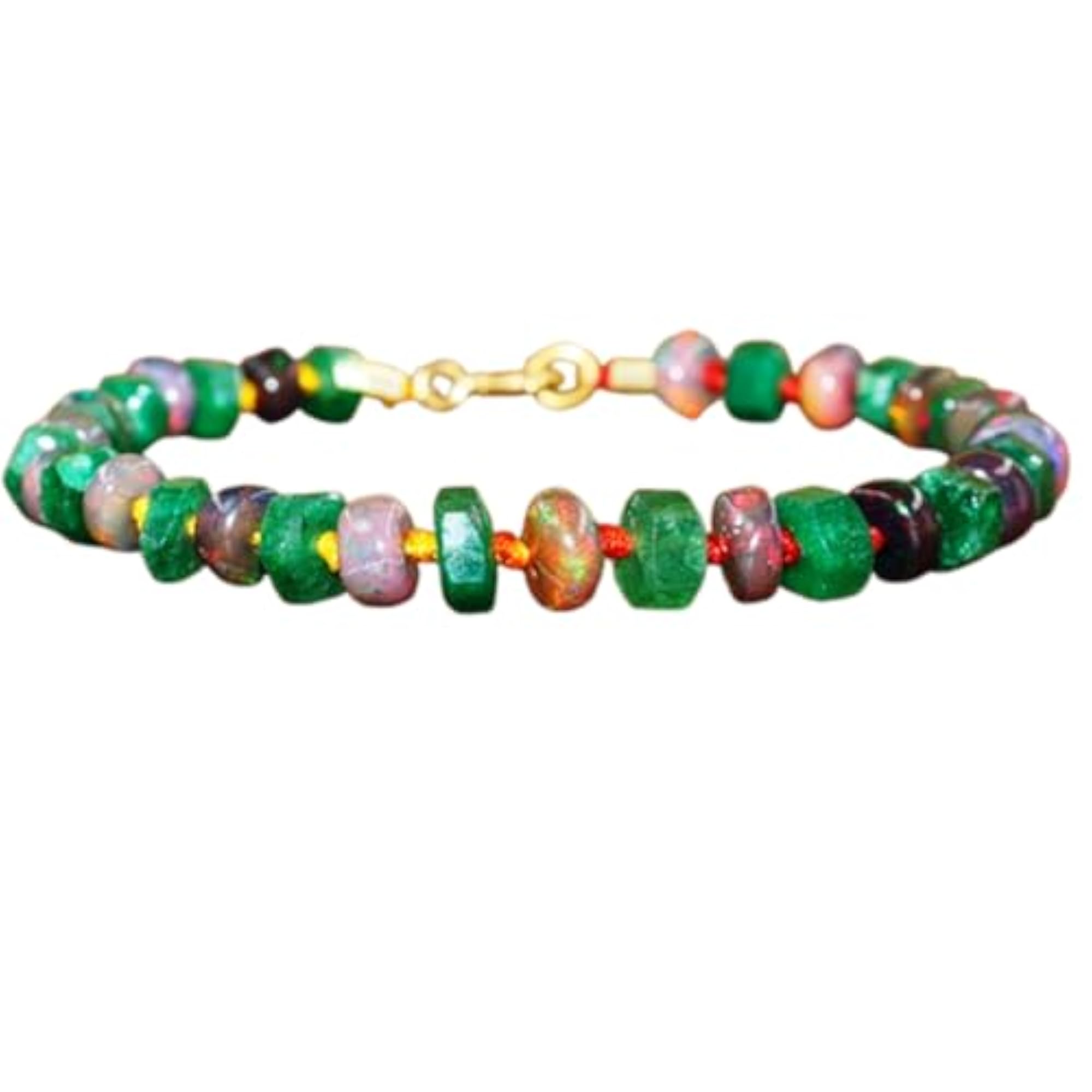 Ethiopian Opal Tyre Beaded Bracelet with Gold Lock