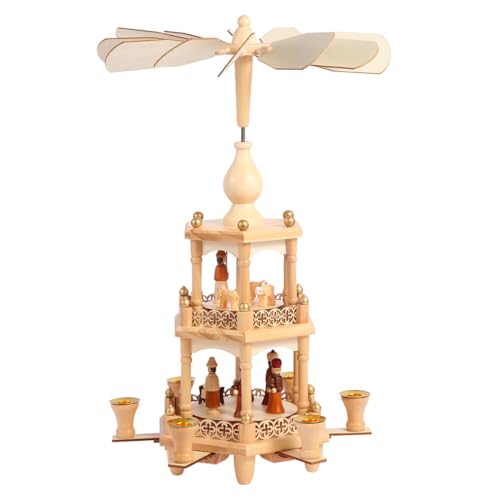 YeloZen Christmas Pyramids with 6 Candler Holders-17 Inches-3 Tiers Carousel-Wood Nativity Scene Set