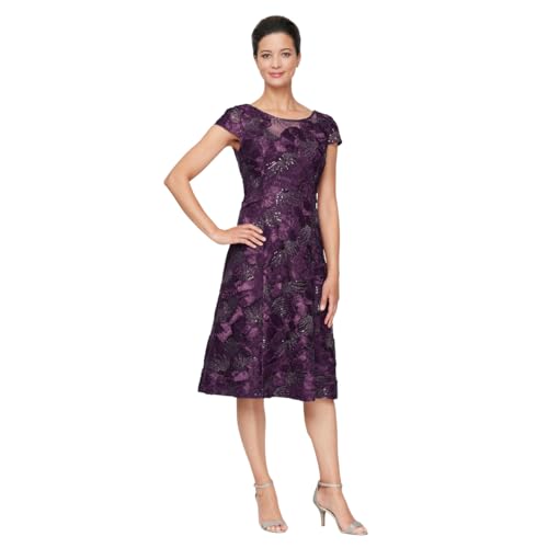 Image of Alex Evenings Women's Short Embroidered Cocktail Dress, Wedding Guest (Petite and Regular Sizes)
