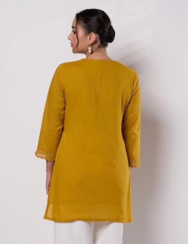 Image of Amazon Brand - Myx Women's Pure Cotton Embroidered Short Kurti | Tunic | Short Kurta (Available in Plus Sizes)