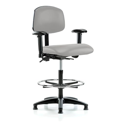 Image of Perch Task Chair with Foot Ring, Glides, 25 inch-34.5 inch, Grey Vinyl
