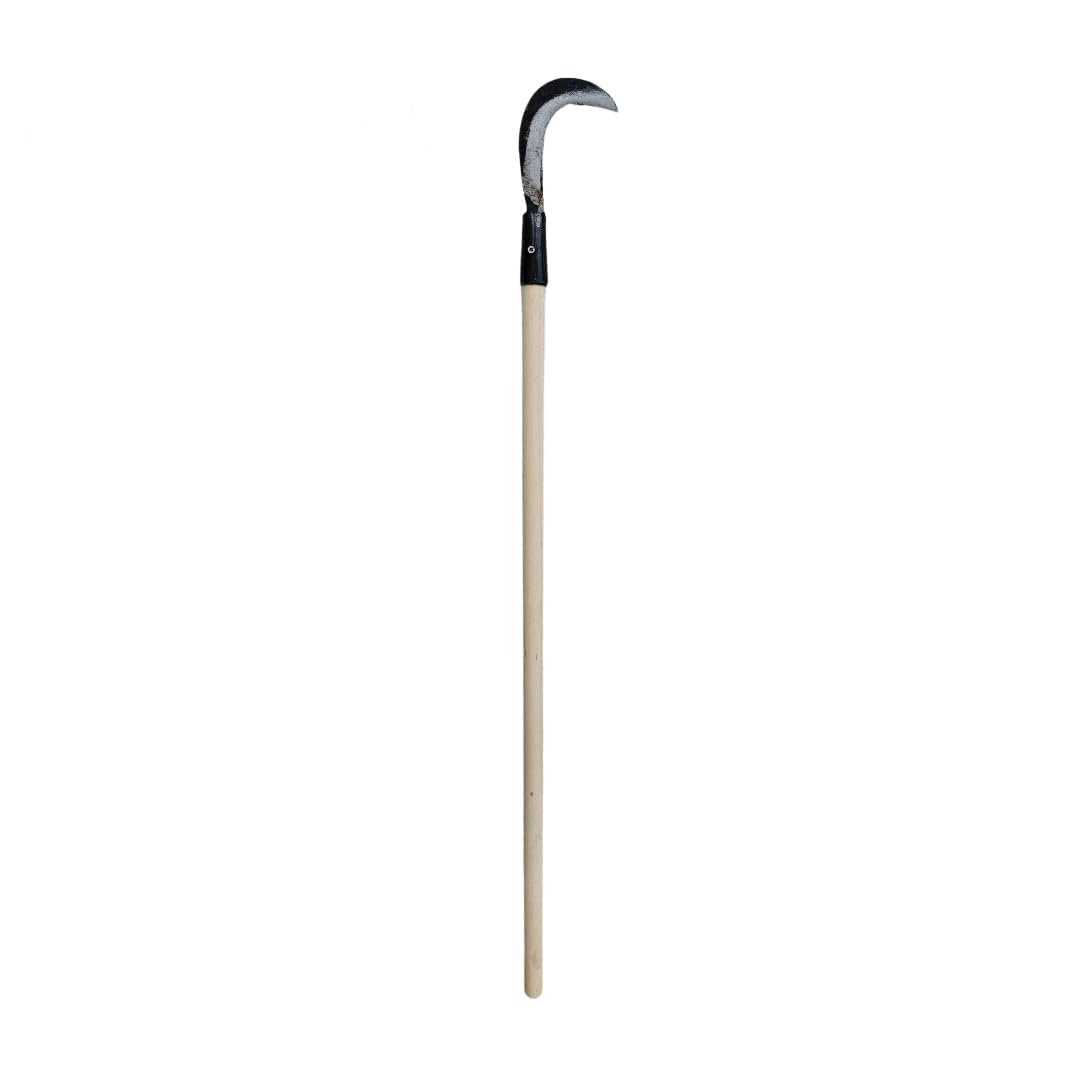 Falce da Giardino con Manico Lungo, Lama Curva in Acciaio, Manico in Legno 80 cm