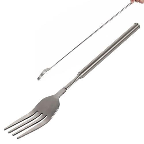 Extendable Fork Stainless Steel Long BBQ Fork Long Retractable Fork for BBQ Cocktail Shish Kabob Extends to 25inch