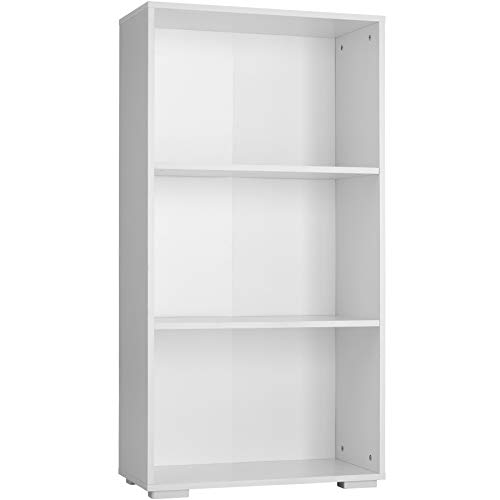 tectake 800841 Estante para Libros, Librería con 3X Compartimentos, Estantería Universal & Versátil, Mueble de Oficina, Resistente Tableros DM, Incl. Patas de Plástico Protectoras (Blanco)