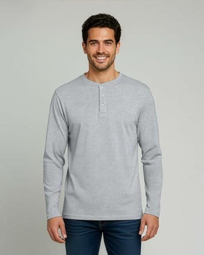 Image of Real Essentials 3 Pack: Mens Casual Long & Short Sleeve Cotton Henley Lightweight Button T-Shirt, Long Sleeve - Set