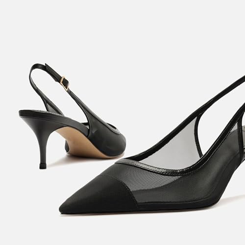 Image of Mesh Kitten Heels for Women Slingback Design with Pointed Toe Breathable and Stylish Elegant Low Heel for Comfort