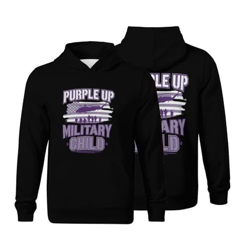 Kids Purple Up Month of Military Child Kids Air Force US Flag Boys Girls Lightweight Kangaroo Pocket Fleece Hoodies