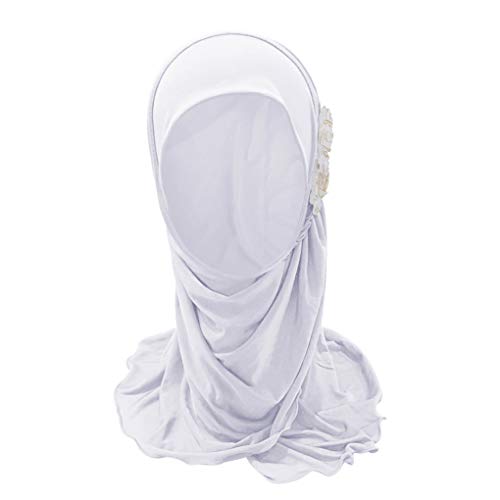 Girls Muslim Hijab Scarf Shawls with Flowers Lovely Fashion Anti-UV Islamic Head Scarf Head Wrap for Kids Age 2-63