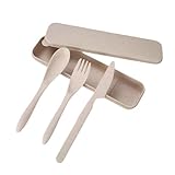 Kit Talheres Portátil Estojo Garfo Faca Colher Case Viagem Bolsa Reutilizável (1 KIT - Bege)