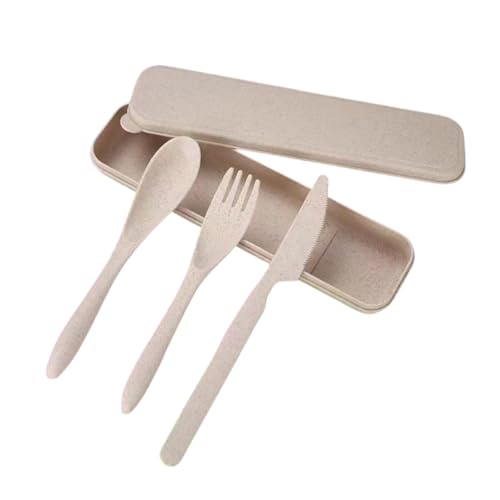 Kit Talheres Portátil Estojo Garfo Faca Colher Case Viagem Bolsa Reutilizável (1 KIT - Bege)