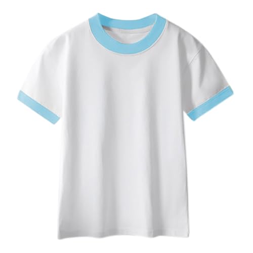 Boys Girls Short Sleeve T Shirts Kids Summer Color Block Crewneck Tops Fashion Cotton Tees 2-13Years