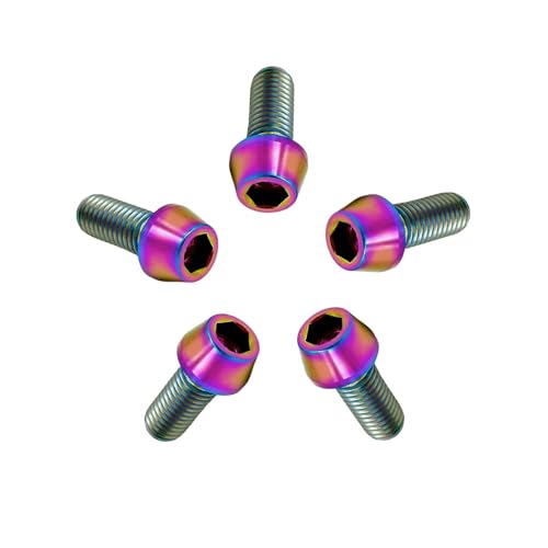 Image of RISON Titanium Bolts Ti Bolt M8*1.25 * 15 Hex Tapered Socket Head 5Pcs Rainbow Titanium Hex Tapered Head Bolt Screw for Bike stem