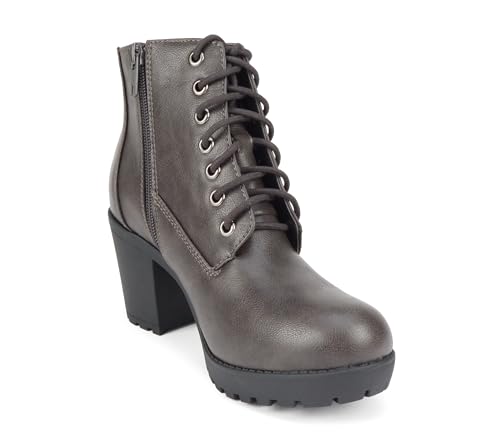 Image of Soda Second Lug Sole Chunky Heel Combat Ankle Bootie Lace up w /Side Zipper