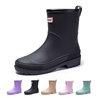 Ladies and Women's Wellies Mid calf Rain Boots Waterproof Rubber Sole Wide Fit Slip On Hiking Walking Garden Shoes (Black, 6)
