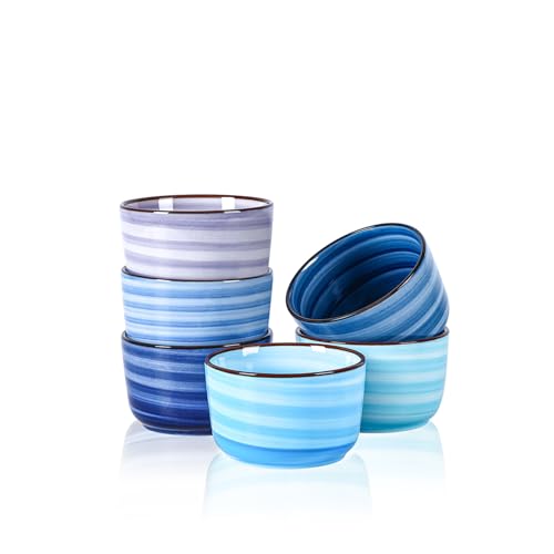 Selamica Ramekins 6 OZ Oven Safe, Creme Brulee Ramekins Porcelain Pudding Custard Cups, Small Souffle Dishes, Mini Bowls for Baking Dips Snacks, Set of 6, Gradient Blue
