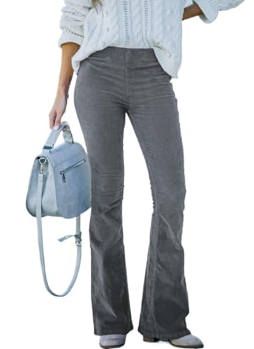DGHM-JLMY Women's Zippered Flare Pants Corduroy High Waisted Casual Yoga Flare Long Pants Stretch Solid Bell Bottom Slim Fit