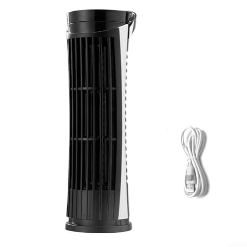 Ventilador de torre sin aspas con alimentación USB, potente flujo de aire y luces LED con dos velocidades de viento ajustables para comodidad en el hogar y la oficina (negro)