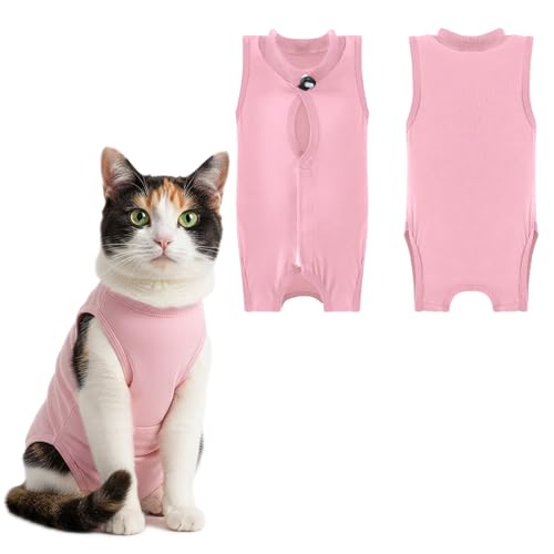 Cat Post Surgery Suit Surgical Recovery Onesie for Cats Kittens Comfortable Cat Vest After Surgery Female for Surgical Recovery & Wound Protection (Pink M)