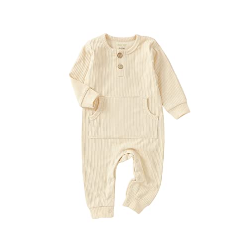 Image of okdiy Organic Cotton Newborn Baby Boy Girl Clothes Unisex Romper Infant Solid Long Sleeve Jumpsuit Coming Home Outfit