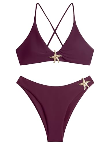 Image of ZAFUL Women's Tie Back Padded High Cut Bralette Bikini Set Two Piece Swimsuit