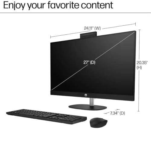 Image of HP 27-inch All-in-One Computer, AMD Ryzen 7 7730U, 16GB RAM, 1TB PCIe SSD, FHD IPS Touchscreen, Wi-Fi 6, USB-C, HDMI 2.0, Ethernet, Windows 11 Pro, for Business, Home Office & Everyday Productivity