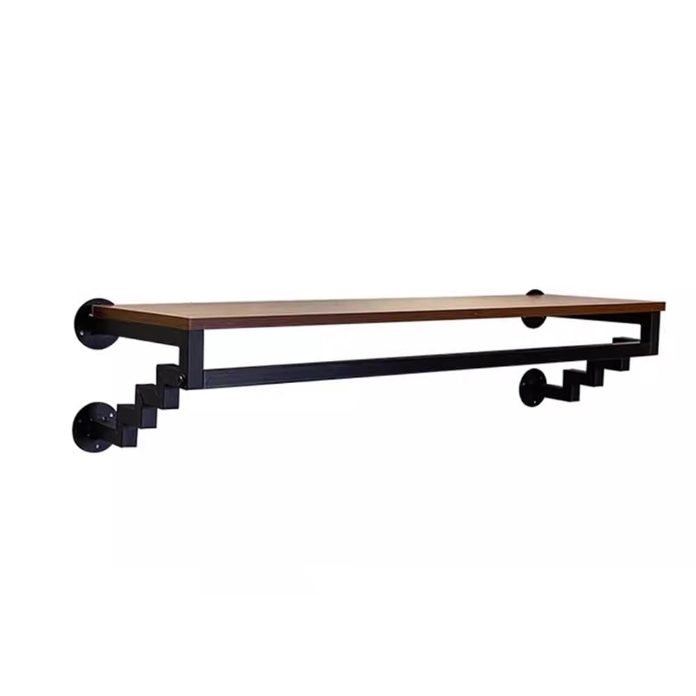 SaryEdge Wall Mounted Clothes Rack with Top Shelf, Metal Garment Hanger for Entryway, Bedroom, Closet, Laundry Storage, Retail Store Display,Black-31.5,Black-31.5