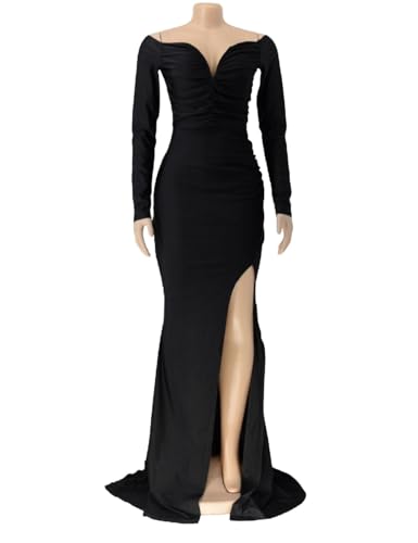 A ADILACA Women's Sexy V-Neck Off Shoulder High Split Formal Party Maxi Dress3