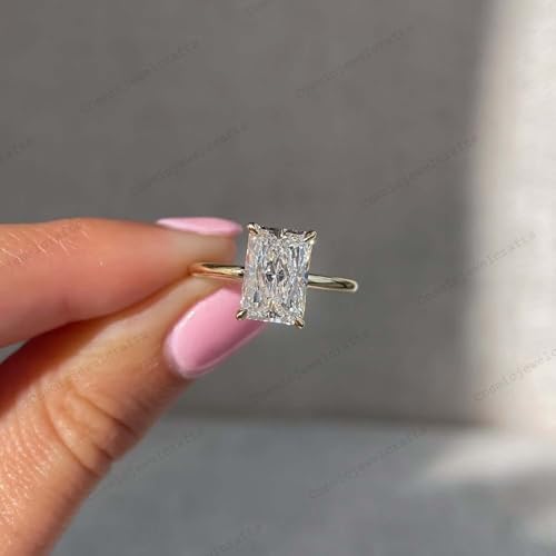Elongated Radiant Cut Moissanite Ring 14K Solid Yellow Gold Solitaire Minimalist Engagement Jewelry Elegant Gift for Bride3
