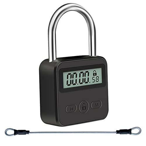 Metal Timer Lock LCD Display Multi-Function Electronic Time 99 Hours Max Timing USB Rechargeable Timer Padlock (Black)