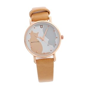 WOFASHPURET Damen Katzenmuster Armbanduhr