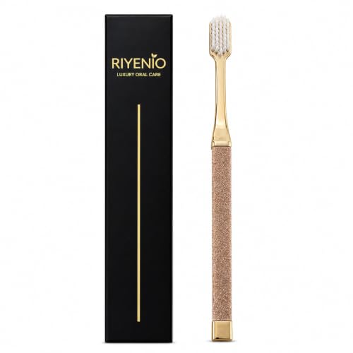 Ultra Soft Toothbrush for Sensitive Gums & Teeth – Premium Manual Toothbrush with Dense Soft Bristles, Deep Cleaning, Ergonomic Metal Handle, Adult Toothbrush for Men & Women, Daily Oral Care (GOLD SHINING TOOTHBRUSH)