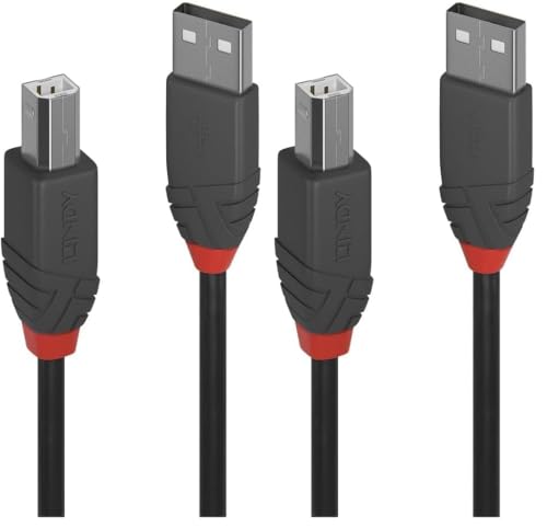 Image of LINDY 36671 0.5m USB 2.0 Type A to B Cable, Anthra Line, Black (Pack of 2)