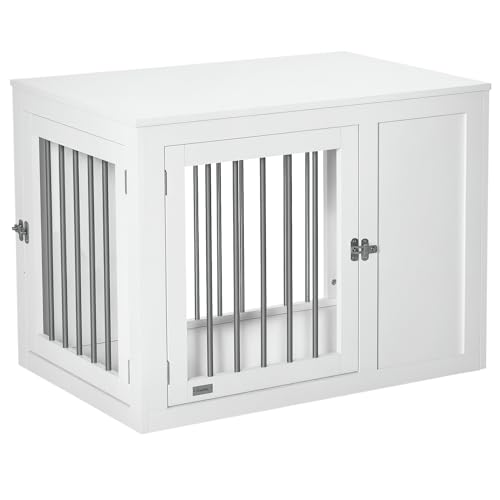PawHut Furniture Style Dog Crate with Two Doors, End Table Pet Cage Kennel with Locks, for Medium Dogs, 92 x 59 x 67 cm, White